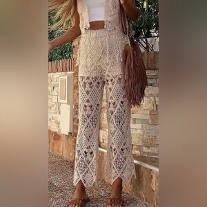 NWT Zara Cotton Crochet Lace Pants | Cream | Small
